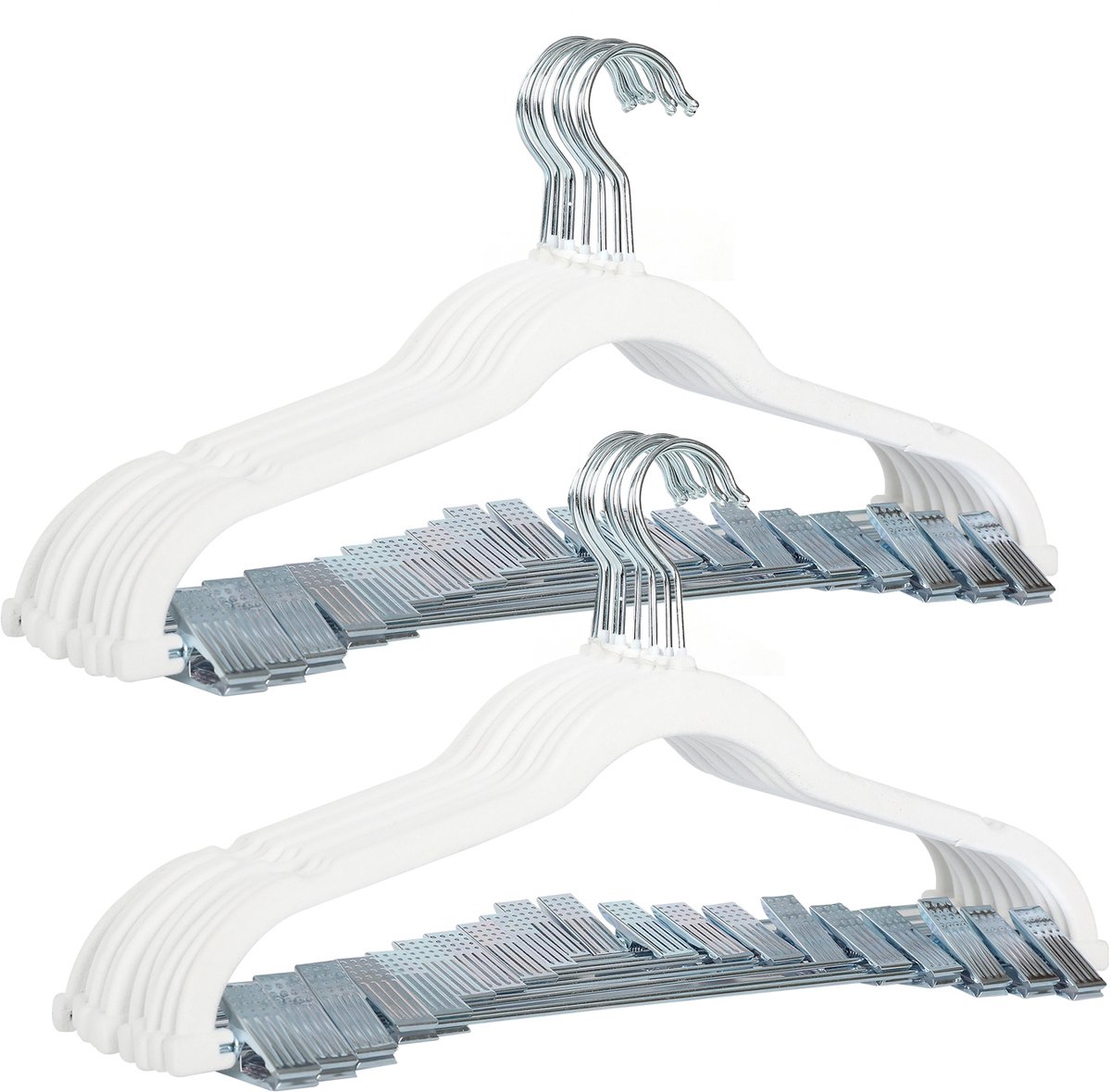 SVITA Set van 20 kledinghangers - met clips en fluwelen hoes wit