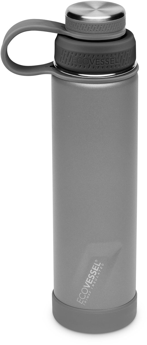EcoVessel - The Boulder - TriMax geïsoleerde rvs fles met schroefdop & uitneembare zeef - 709ml - Slate Grey