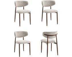 Furnihaus - Celia - Eetkamerstoelen set van 4 - Bruin Walnoot - luxe stof en metalen poten