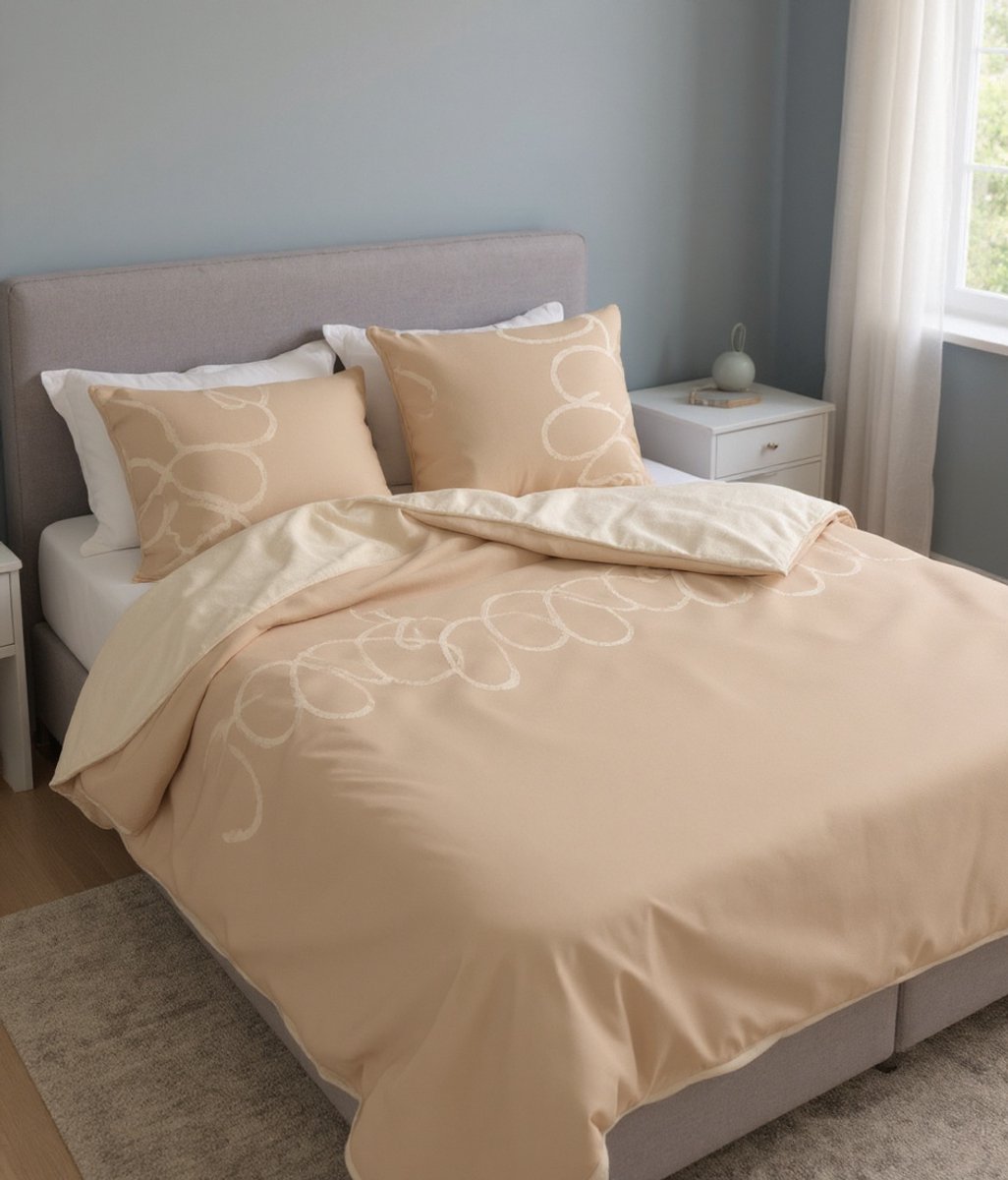 SENZATIONE 100% Katoen Percaline Dekbedovertrek 240x200/220-2x60x70 cm CURLY ZAND