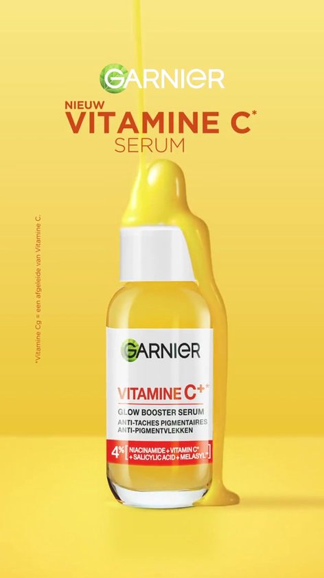 Garnier Vitamine C+* Glow Booster Serum - Serum Vitamine C* - Voor een stralendere huid - Met Niacinamide, Vitamine C*, Salicylzuur en Melasyl - 30 ml