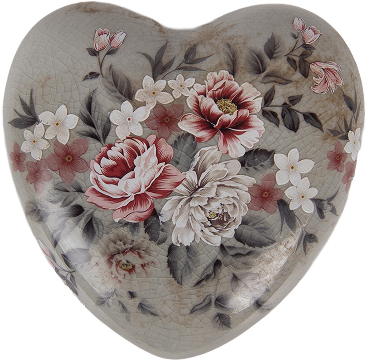 Clayre & Eef Decoratie Hart 11x11x4 cm Bloemen