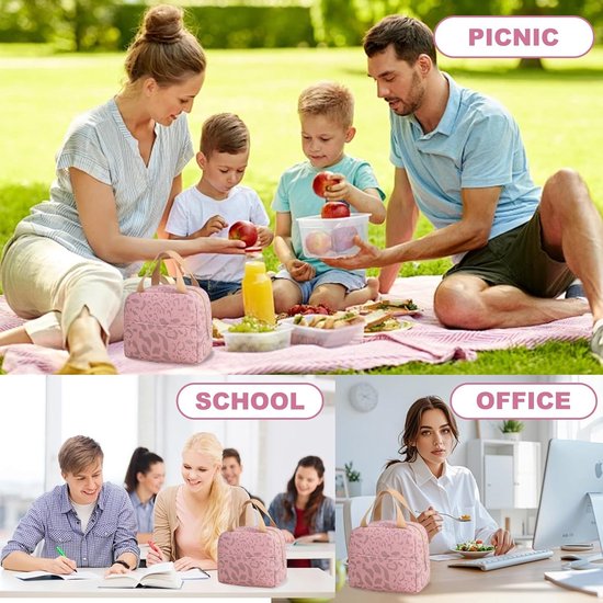Geïsoleerde lunchbox - mooie koeltas voor dames - praktische koeltas voor kindermaaltijden - geïsoleerde lunchtas - voor school, kantoor, werk, strand, picknick - roze van Jento — afbeelding 4