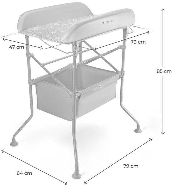Kinderkraft BUBBLY Multifunctioneel Badje met Verschoontafel op Standaard - 5 Configuraties: Badje, Verschoonmat, Badje op Standaard, Verschoontafel op Standaard & Opgehangen Frames - Stilistisch Grijs van Kinderkraft — afbeelding 4