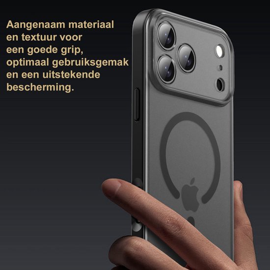 IYUPP Hoesje Geschikt voor iPhone 17 Hoesje - Geschikt voor MagSafe - Shockproof Back Cover - Mat Zwart Transparant