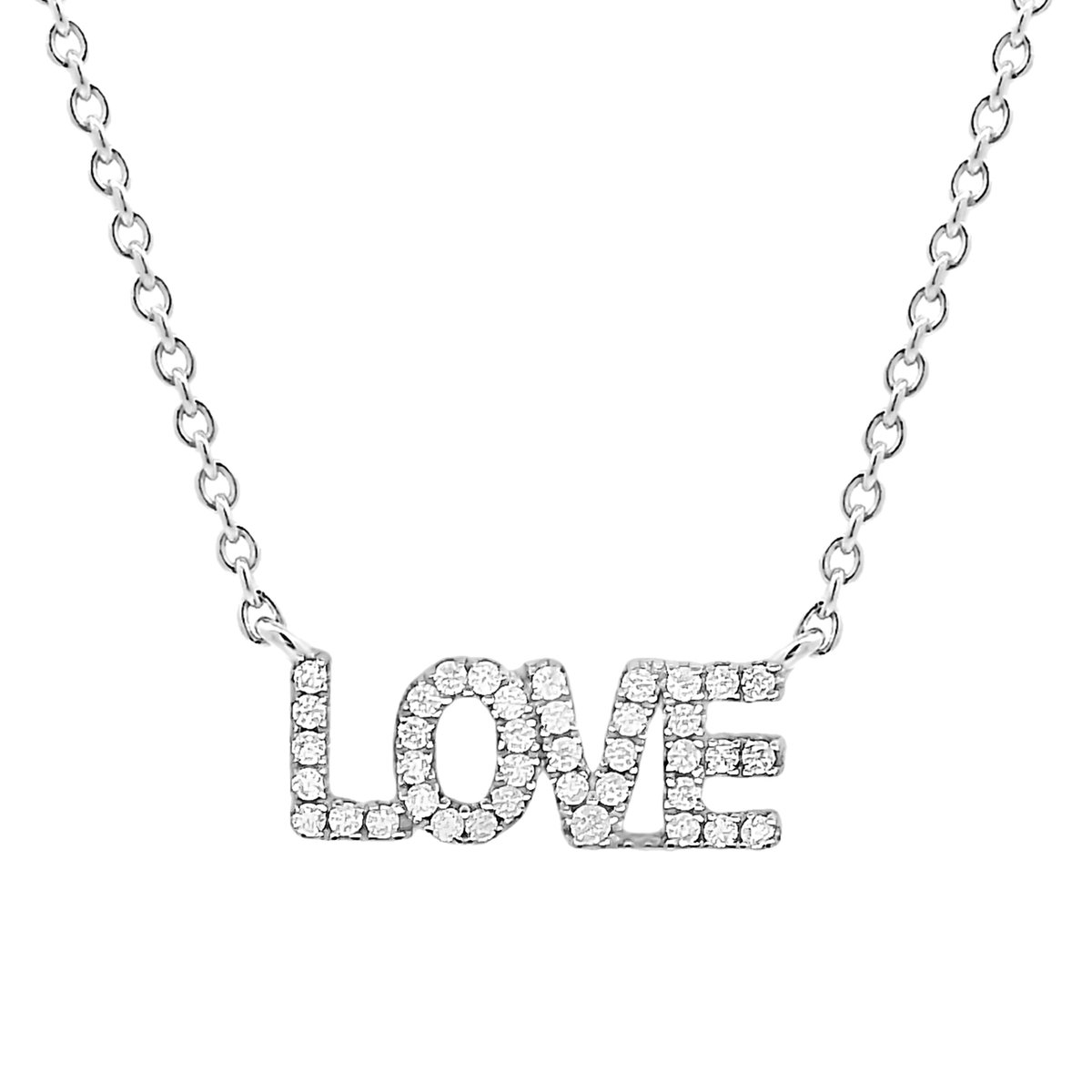 Juwelier Emo - LOVE Ketting Zilver met Zirkonia's - 45 CM