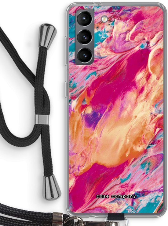 Case Company® - Coque Samsung Galaxy S21 avec cordon - Échos pastel - Protection de téléphone avec cordon Zwart - Protection de tous les côtés et sur tout l'écran