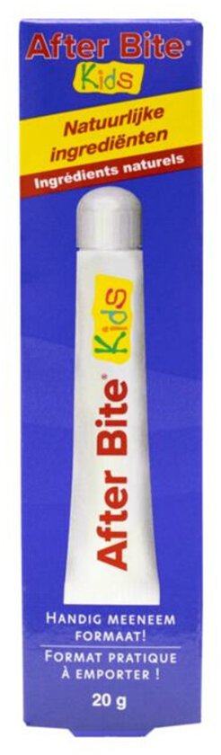 After Bite Kids tube met de tekst 'Natuurlijke ingrediënten' en 'Handig meeneem formaat!'.