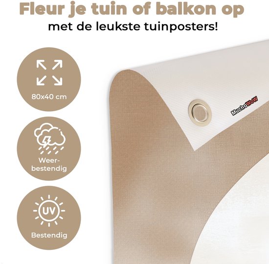 Tuinposter 80x40 cm - Tuindecoratie Bruin - Japandi - Abstract - Poster voor in de tuin - Buiten decoratie - Schutting tuinschilderij - Tuindoek muurdecoratie - Wanddecoratie balkondoek