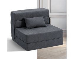 Slaapstoel - Uitklapbaar - Slaapbank - Logeerbed - Zetelbed - Slaapfauteuil - Vouwbed - 1 persoons - Zeer comfortabel - Donkergrijs