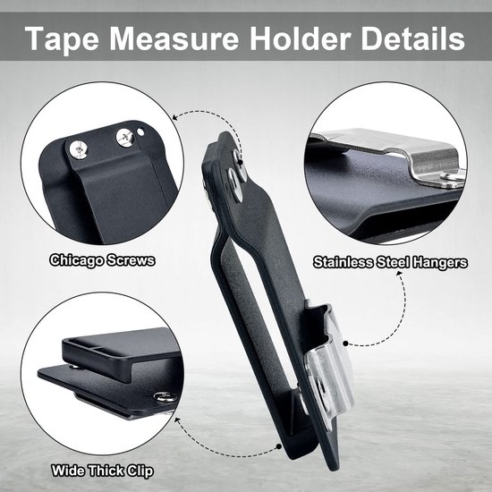 Rolmaathouder voor aan de riem, platte rolmaatclip voor aan de riem, geschikt voor gereedschapsriemen tot 5 cm, rolmaathouder, accessoires voor elektriciens, timmerlieden en loodgieters van Merkloos — afbeelding 5