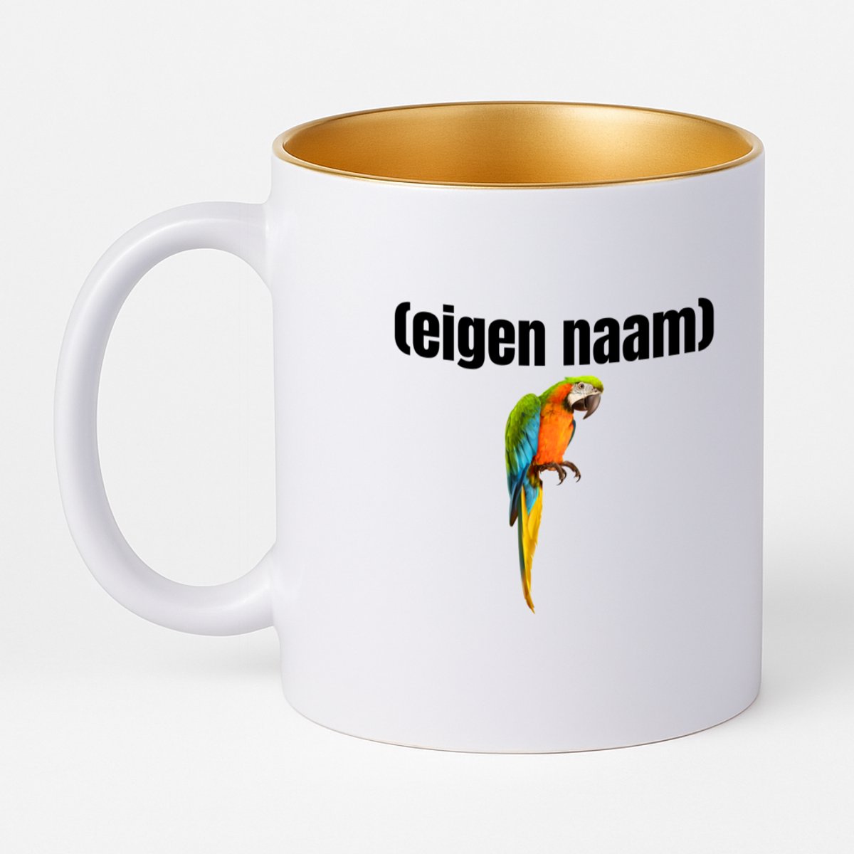 Hacebo® - papegaai met eigen naam koffiebeker met goud kleurige binnenkant - Papegaai - papegaai liefhebbers - thee mok - koffie beker - iemand die houdt van papegaaien - verjaardag - cadeau - kado - koffiemok - 330 ML