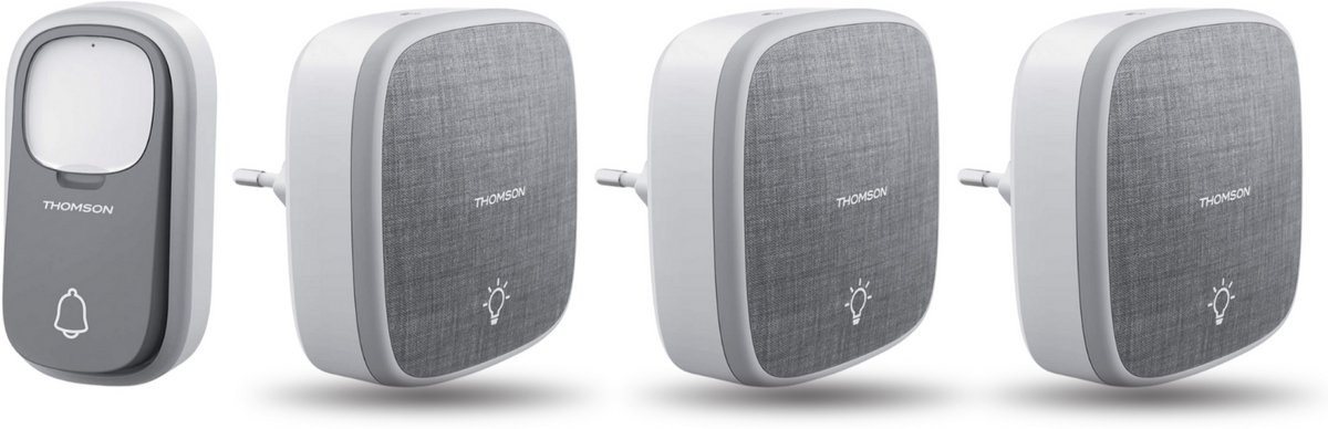 Thomson 513133-3 draadloze deurbel met kinetische knop en 3 plug-in ontvangers - netstroom ontvanger - voor stopcontact - drie chimes