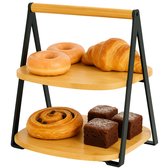 Cheqo® Bamboe Etagere - 2-Laags Etagere - Inklapbare Etagere - Serveertoren Bamboe - Bamboe En Metaal - 30 cm Hoogte - Eenvoudig Inklapbaar - Niet Vaatwasserbestendig - Bamboe Serveerplateau - 2 Lagen - Bamboe Hout - Stijlvolle Etagere