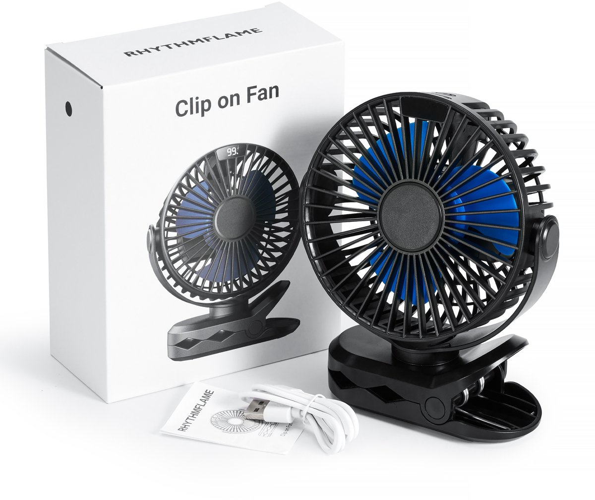 RHYTHMFLAME Draadloze Ventilator – Ventilator – Tafelventilator – Handventilator - Mini Ventilator - Clip-on Ventilator - Kinderwagen Ventilator - 4000 mAh - LED Display - 4 Speeds - Zwart — afbeelding 9