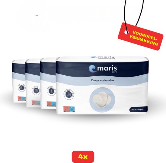 Débarbouillettes jetables Maris Care Dry - 4 x 50 pièces - Pack économique !