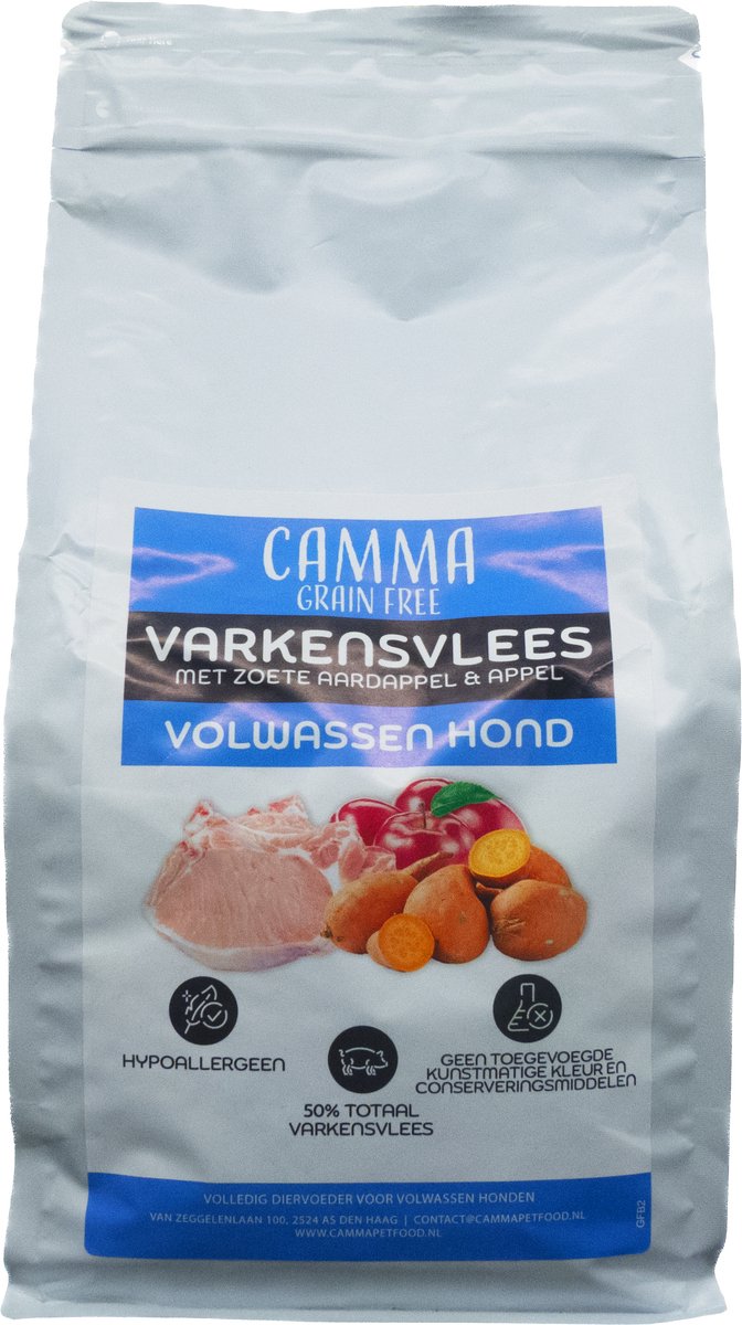 Camma Graanvrij Varkensvlees met Zoete Aardappel & Appel Volwassen Hond 2 kg