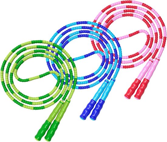 Beaded Springtouw - 3 Stuks - Springtouw - In Lengte Verstelbare Jump Rope - Klitvrij Gesegmenteerd Springtouw Met Zachte Kralen - Beaded rope - Touwtje Springen - Fitness Springtouw Voor kinderen, mannen en vrouwen - Gewichtsverlies