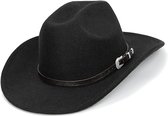 Cowboyhoed Uniseks - Klassiek Western Ontwerp - Zacht Vilt - Zonwerend Brede Rand - Verstelbaar Binnenwerk - Zwart met Gesp - Maat M-L