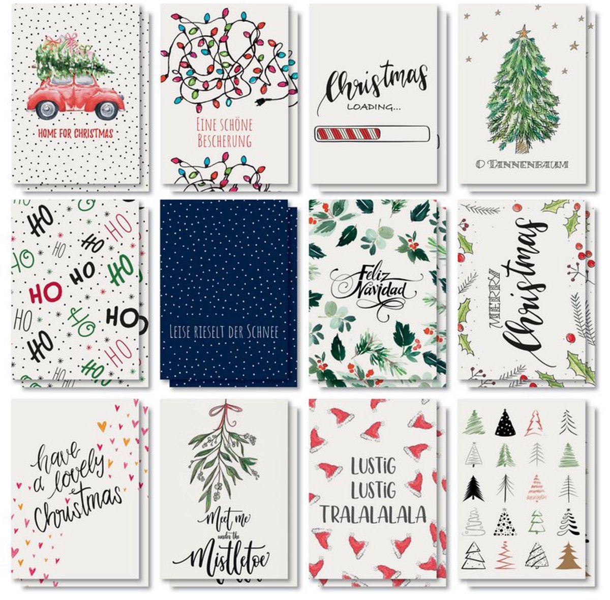 Kleurrijke Kerstkaarten Set, A6 formaat