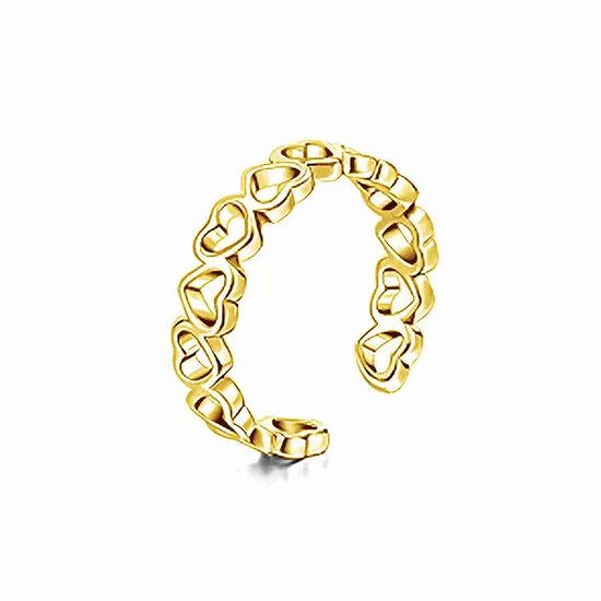 Goudkleurige ring bezet met open hartjes.