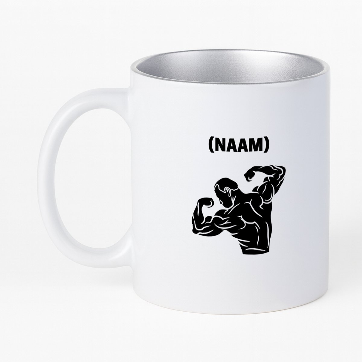 Hacebo® - Bodybuilding met eigen naam koffiebeker met zilver kleurige binnenkant - Fitness - Bodybuilder - thee mok - koffie beker - Sport - koffiemok - 330 ML