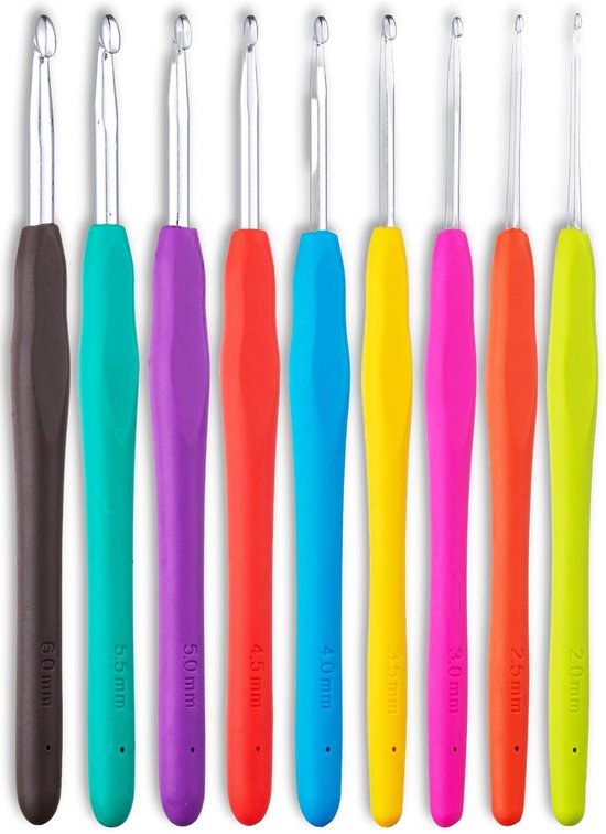 1 Haaknaaldenset - Ø 4-8 mm - 9 Haaknaalden - Met Antislip-Soft Grip