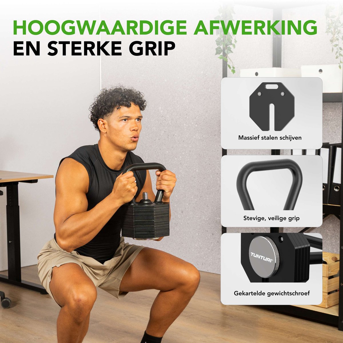 Tunturi Rapid Verstelbare Kettlebell- Kettlebellset van 36 kg - Verstelbaar van 3,5 t/m 36 kg - 25 kettlebells in één - Gewichtenset voor home gym – foto 8