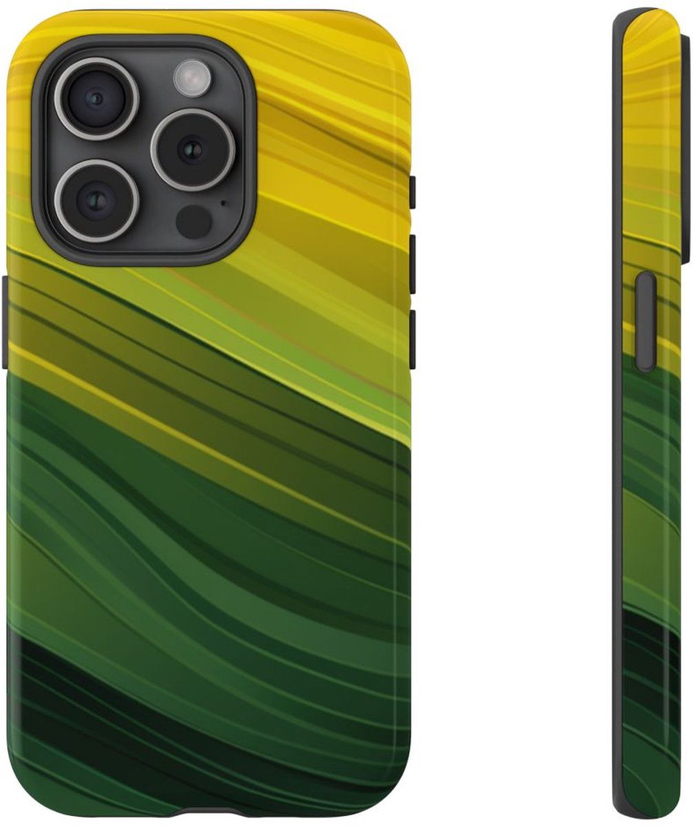 Groen-Geel Golvenpatroon – Telefoonhoesje Geschikt voor iPhone 15 Pro