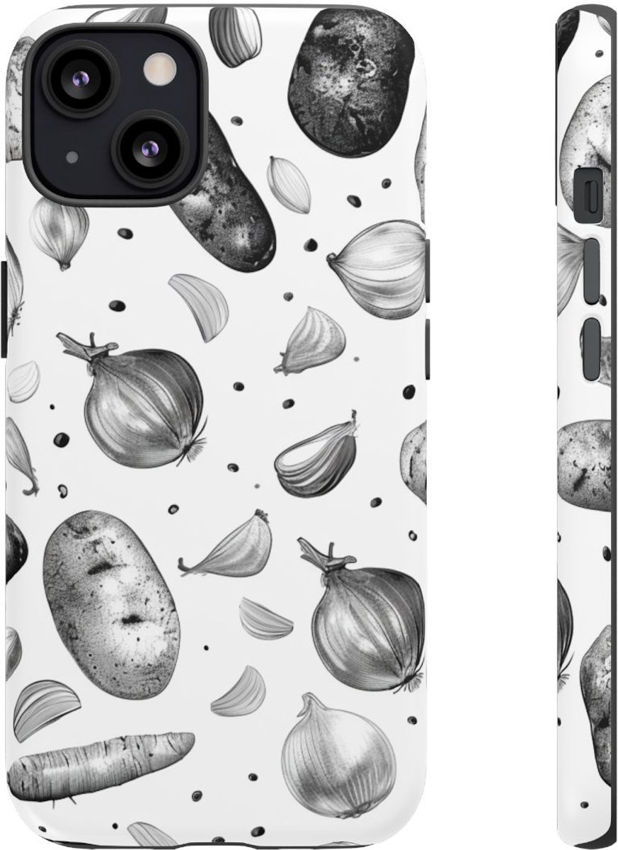 Zwart-Wit Groentenpatroon – Telefoonhoesje Geschikt voor iPhone 13