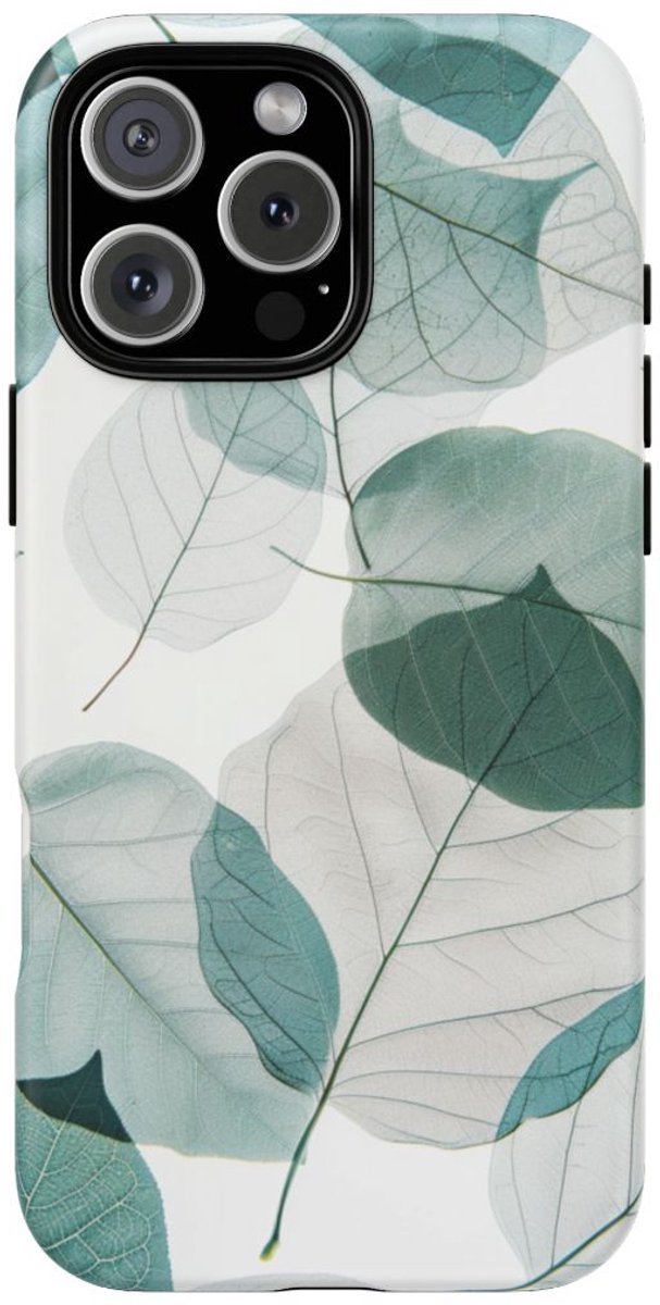 Transparante Blauwe Bladeren – Mat Stevig Telefoonhoesje Geschikt voor iPhone 16 Pro Max
