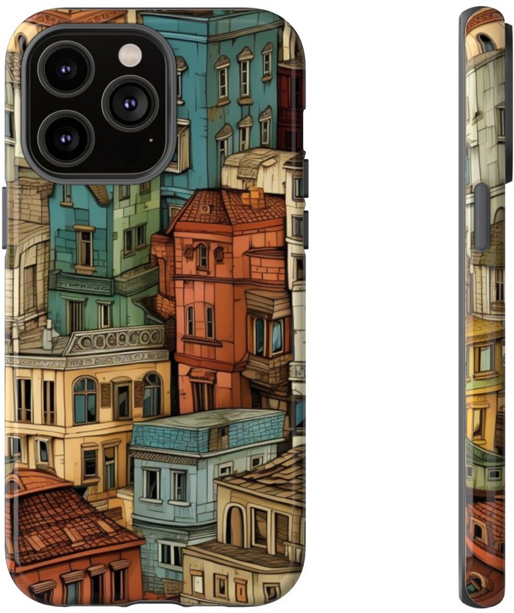 Kleurrijk Stedelijk Gebouwenpatroon – Telefoonhoesje Geschikt voor iPhone 14 Pro Max