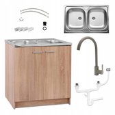 STAMAR - Meuble de cuisine 80x50 - Évier - Robinet haut - Vert olive