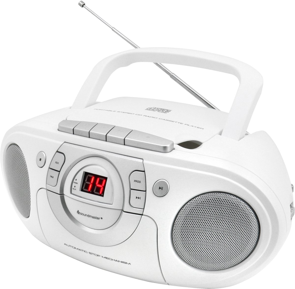 Soundmaster SCD5100WE, Boombox met FM-radio, CD- en cassettespeler, wit thumbnail 2