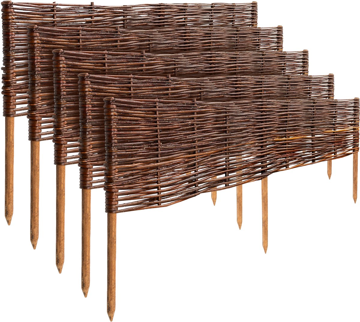 Creative Home rieten bedrand rieten schutting set van 5 | 100 x 30 cm (+/- 1 cm) | tuinafscheiding bedrand piket schutting | gazonafscheiding bedrand | decoratieve schutting tuin
