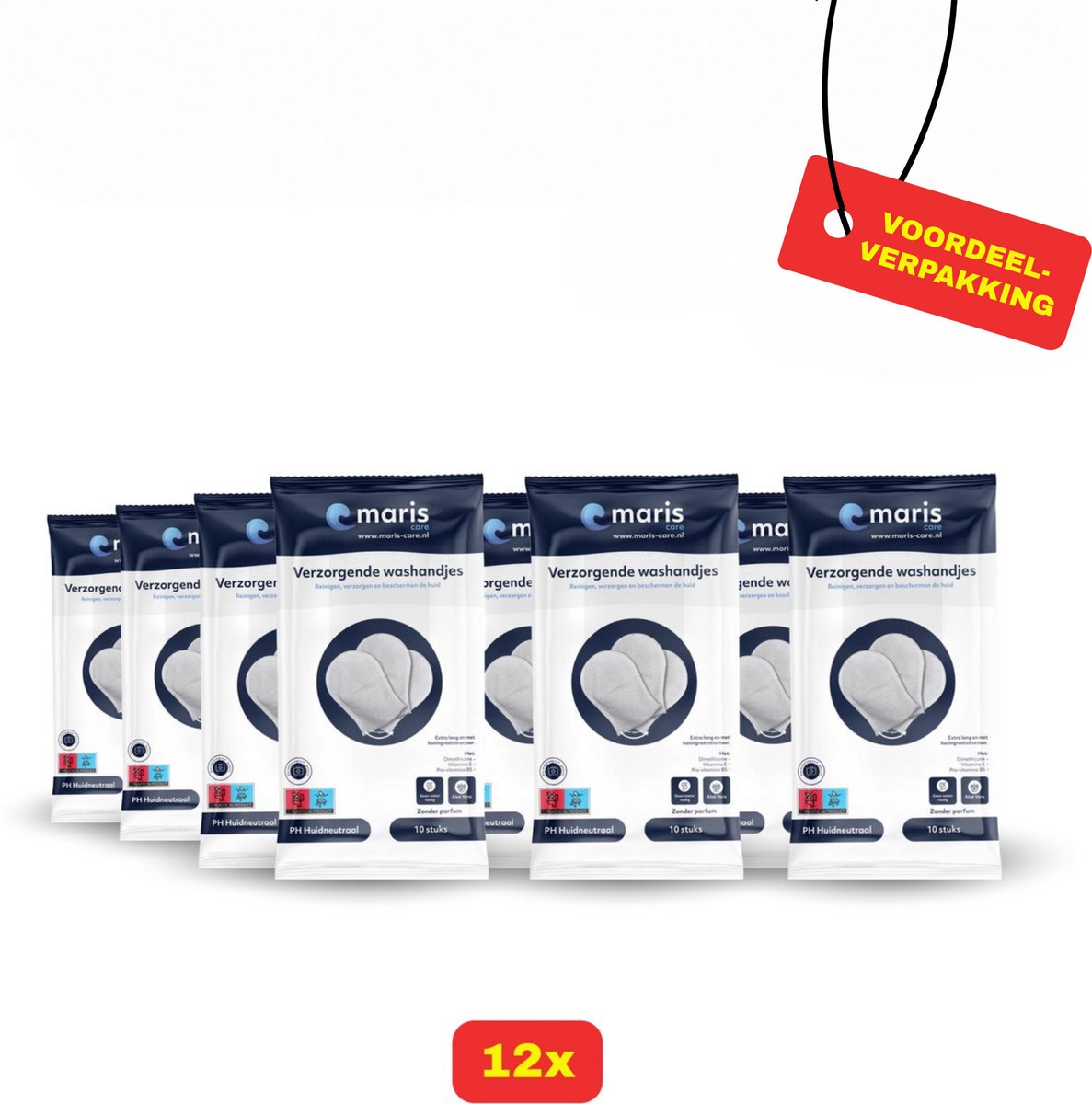 Maris Care Verzorgende Washandjes - Parfumvrij - 12 x 5 stuks voordeelverpakking