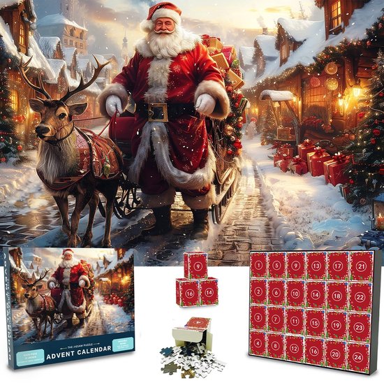Dutchers® Adventskalender Legpuzzels – 24 Boxen, 1008 Stuks - 52x75cm - Kerstmis Puzzel - Legpuzzel - 1008 Stukjes - Kerstcadeau - Kerstpakket - Kerstdecoratie - 24 dagen aftellen - Geschikt voor volwassenen en kinderen