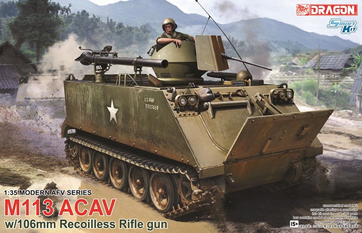 Dragon Modelbouwpakket Militaire voertuigen - 3575 M113 ACAV met 106mm Terugstootloos Kanon - Amerikaanse Militaire Pantserwagen Plastic - 1:35 - Modelbouw