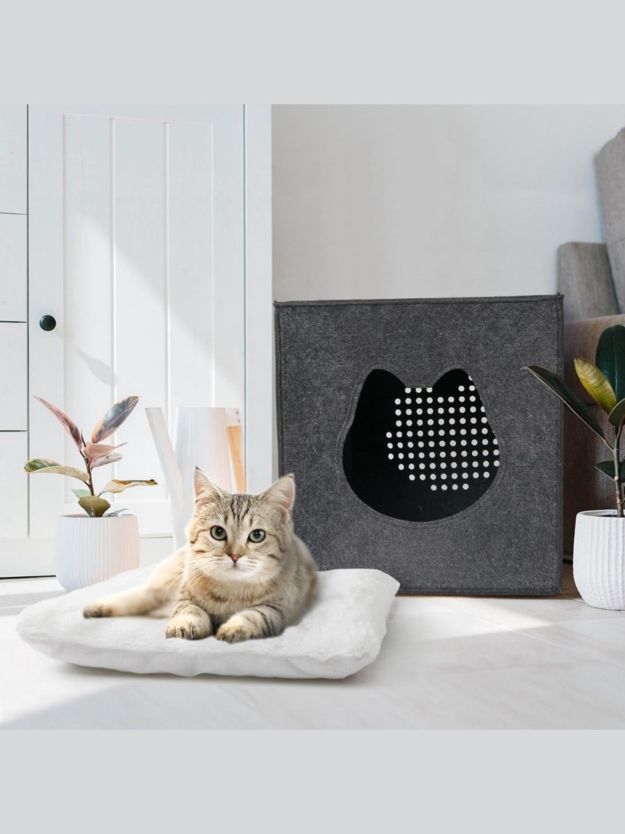 MMM® Kattenhuisjes Binnen - Kattenmand - Kattenhuis - Slaaprek met Zacht Kussen - 33 x 33 x 37 cm - Donker Grijs