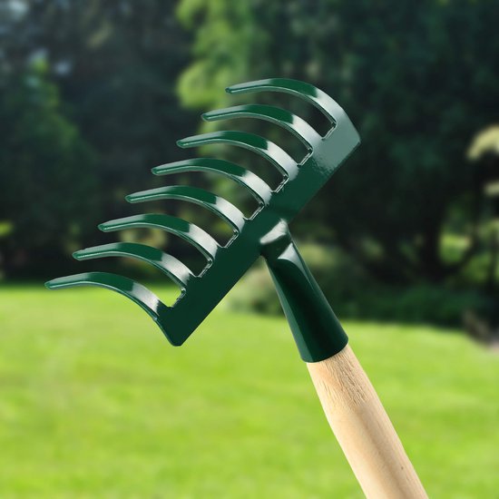 KADAX Handhark, kleine metalen hark met houten handvat voor tuinieren, duurzame tuinhark voor het losmaken van grond en het verwijderen van onkruid (groen, 8 tanden) van Merkloos	 — afbeelding 5