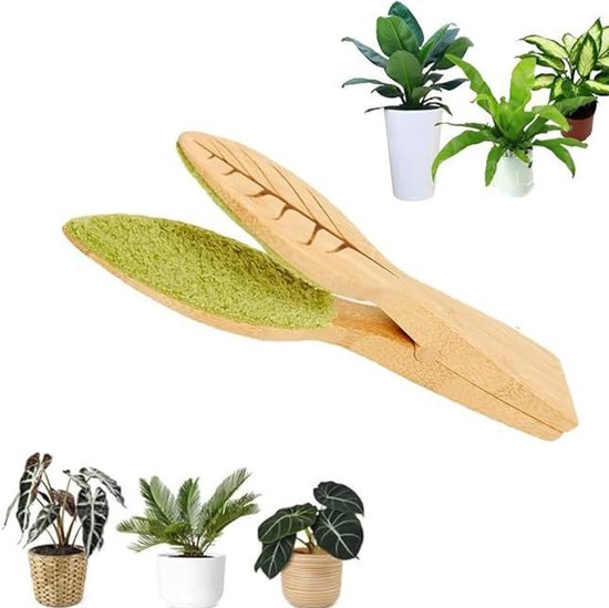 Houten bladreinigingstang, dubbelzijdige bladglansdoekjes voor kamerplanten, herbruikbare plantenverzorgingsdoek met ergonomisch handvat voor zachte stofverwijdering en huishoudelijke van Houten — afbeelding 5
