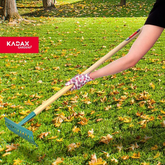 KADAX Hark voor dames, platte hark met lange steel, gazonhark voor tuin, stenen, takken, tuingereedschap, tuingereedschap, hooikoork, met harde kop (12 tanden) van Merkloos	 — afbeelding 4
