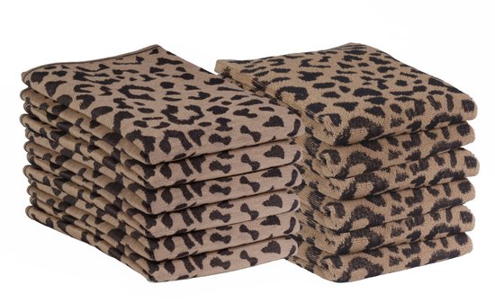 Set de Essuies de vaisselle et essuie-tout DoubleDry - 12 pièces - 100 % Katoen - Haute absorption et durabilité - Léopard, beige