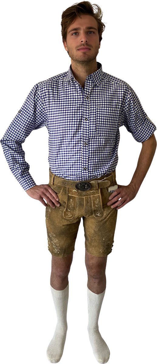 Trachten-Shop Lederhose Draxler Heren – Oktoberfest Korte Lederbroek - Zonder Bretels – Lichtbruin – Maat XL – 100% Echt Leder