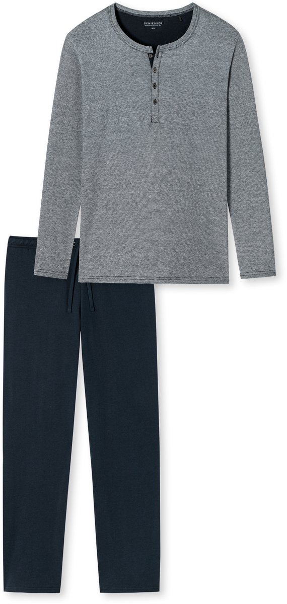 Schiesser Pyjamaset lang Heren blauw grijs