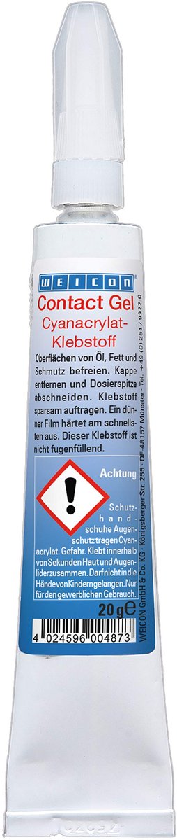 WEICON Contact Gel – 20 g pasta-achtige cyanoacrylaatlijm kleurloos