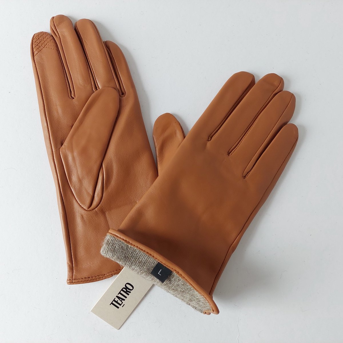 handschoen dames - maat L - schapenleer - top kwaliteit uit Italy - cognac kleur - wol binnenzijde