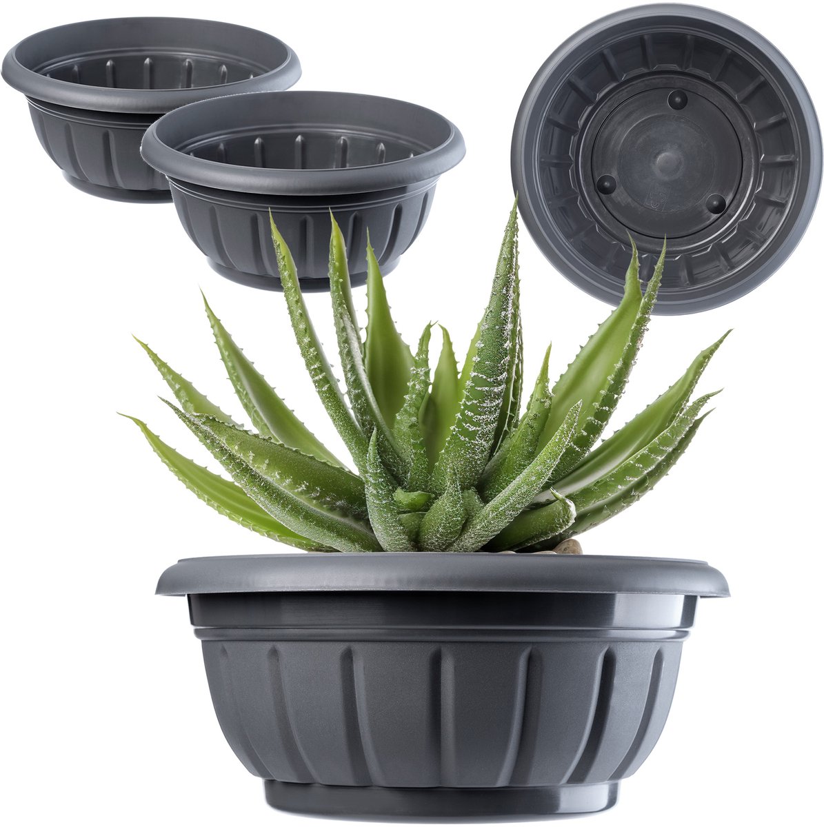 KADAX Bloempot Verona 20 cm grafiet – set van 2 stuks