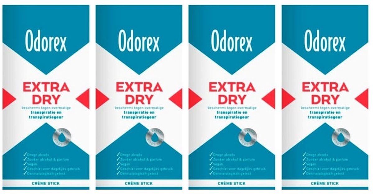 Odorex Extra Dry Deodorant Cream Stick - 4 Stuks - Voordeelverpakking