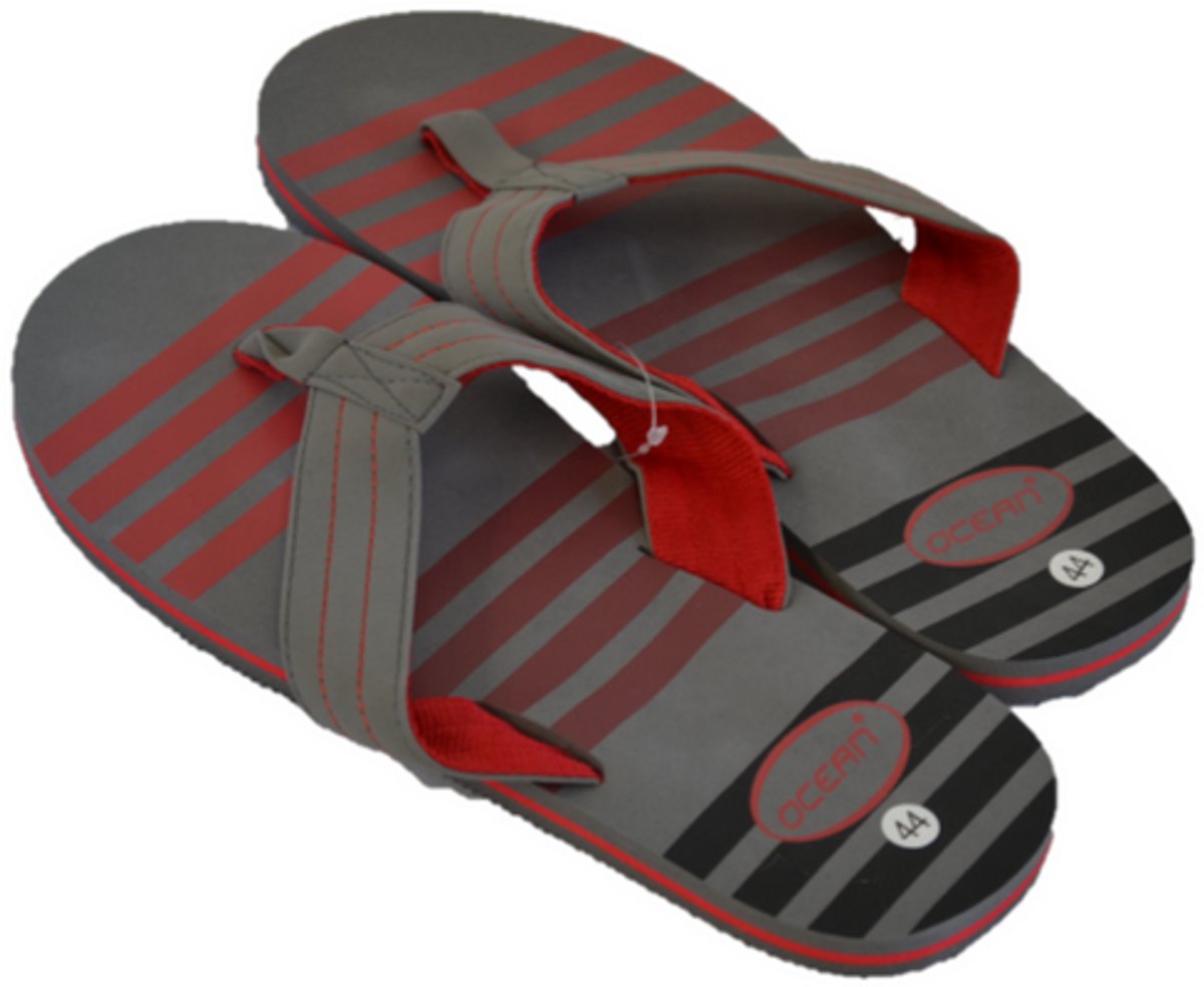 Slippers heren Gestreept - 43 - Rood/grijs